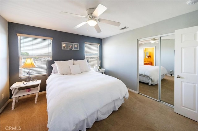 31786 Sorrel Run Ct, Menifee, CA 92584 - carpeted bedroom featuring a closet, baseboards, and ceiling fan