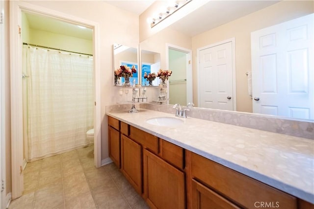 31786 Sorrel Run Ct, Menifee, CA 92584 - full bathroom with vanity, toilet, tile patterned floors, and a shower with shower curtain
