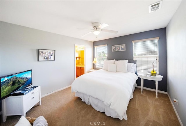 31786 Sorrel Run Ct, Menifee, CA 92584 - carpeted bedroom with baseboards, a ceiling fan, and connected bathroom