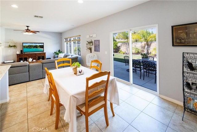 31786 Sorrel Run Ct, Menifee, CA 92584 - dining space with ceiling fan, recessed lighting, light tile patterned floors, and baseboards