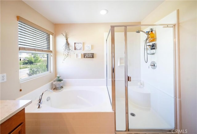 31786 Sorrel Run Ct, Menifee, CA 92584 - full bath with vanity, a shower stall, and a garden tub