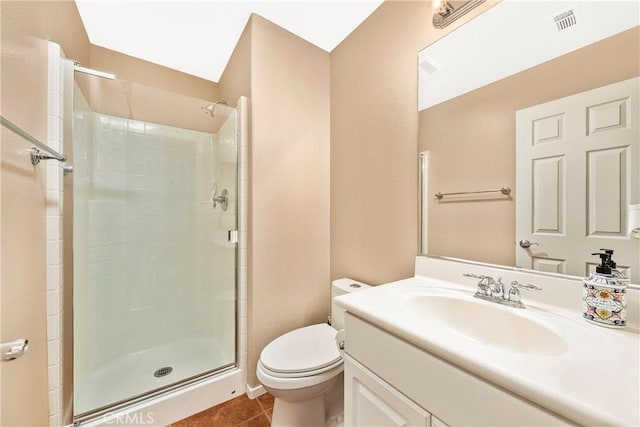 44224 Raven Ln, Lancaster, CA 93536 - full bathroom with toilet, a shower stall, vanity, and tile patterned floors