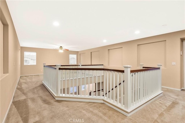 44224 Raven Ln, Lancaster, CA 93536 - hallway featuring carpet, baseboards, an upstairs landing, and recessed lighting
