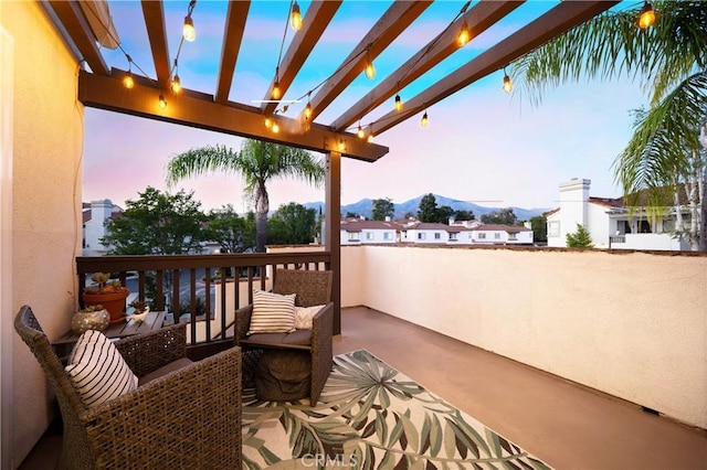 36 Via Lavendera, Rancho Santa Margarita, CA 92688 - balcony at dusk with a pergola and a mountain view