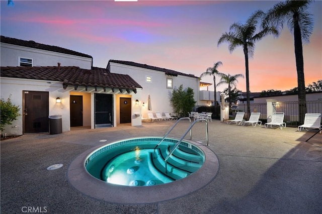 36 Via Lavendera, Rancho Santa Margarita, CA 92688 - pool at dusk with a patio and a hot tub