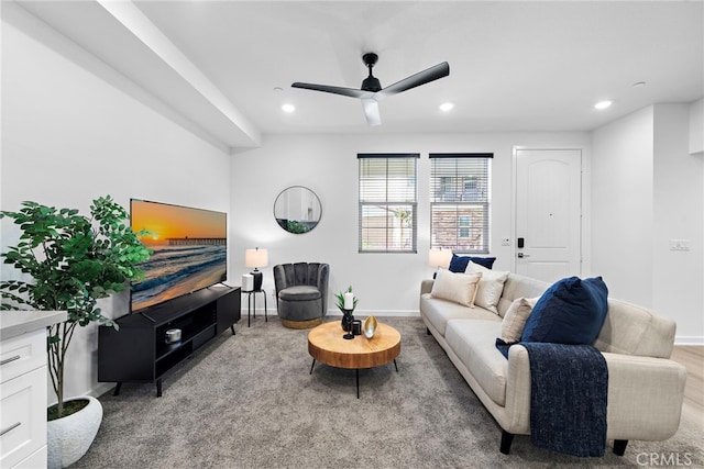 466 Besalu, Mission Viejo, CA 92692 - living area with a ceiling fan, baseboards, and recessed lighting