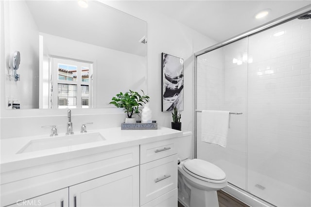 466 Besalu, Mission Viejo, CA 92692 - bathroom with vanity, a stall shower, and toilet