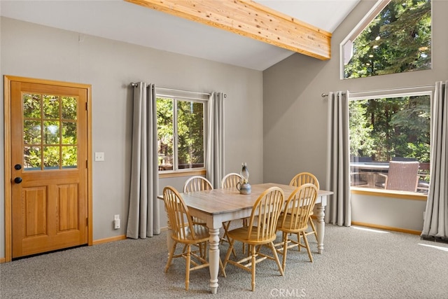 120 Top Of The W Dr, Chester, CA 96020 - dining room featuring healthy amount of natural light, carpet flooring, and beam ceiling