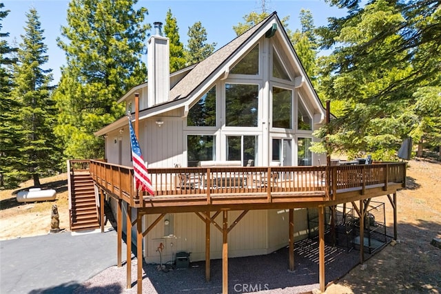 120 Top Of The W Dr, Chester, CA 96020 - back of house featuring a deck, a chimney, and stairs