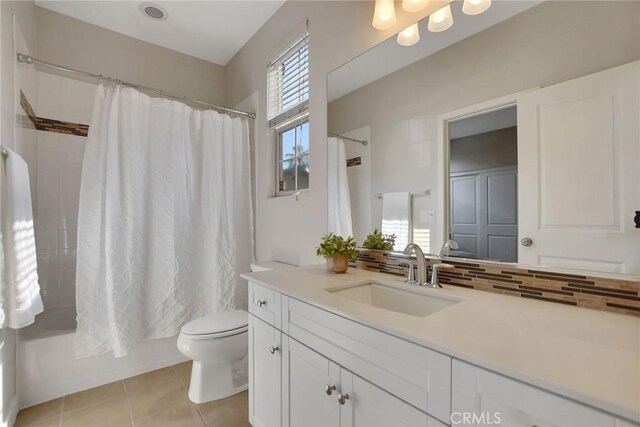 908 N Alameda Ave, Azusa, CA 91702 - bathroom featuring vanity, toilet, shower / tub combo with curtain, and tile patterned floors