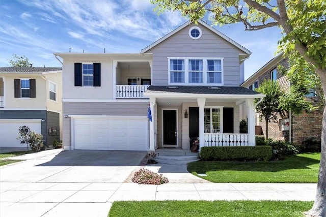 19 Laurelhurst Dr, Ladera Ranch, CA 92694 - traditional home with a porch, a garage, concrete driveway, and a balcony