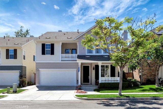 19 Laurelhurst Dr, Ladera Ranch, CA 92694 - view of front of house featuring driveway, an attached garage, a porch, stucco siding, and roof with shingles