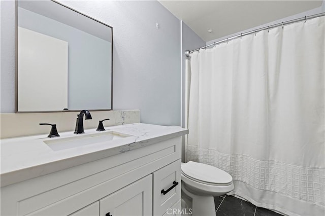 20000 Plum Canyon Rd Unit 1326, Saugus, CA 91350 - full bathroom with vanity, toilet, tile patterned flooring, and a shower with shower curtain