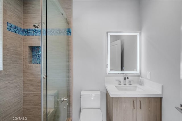 4275 Country Club Dr, Long Beach, CA 90807 - bathroom with toilet, vanity, and a shower stall