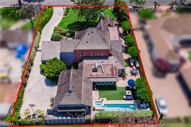 4275 Country Club Dr, Long Beach, CA 90807 - aerial view of property and surrounding area with a pool area and property boundaries highlighted