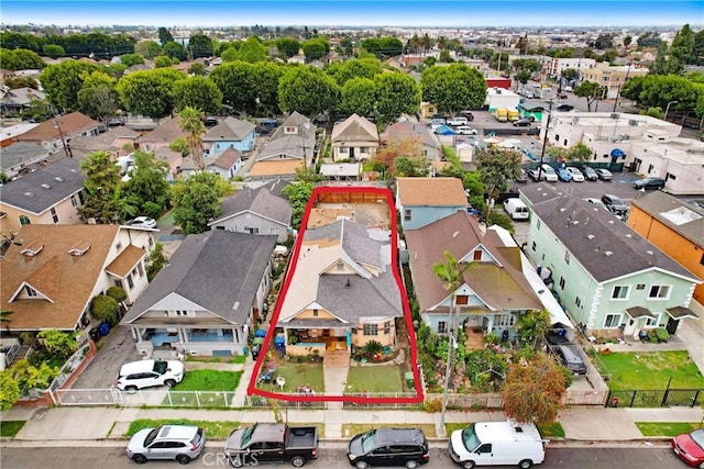1132 E 53rd St, Los Angeles, CA 90011 - aerial perspective of suburban area featuring property parcel outlined