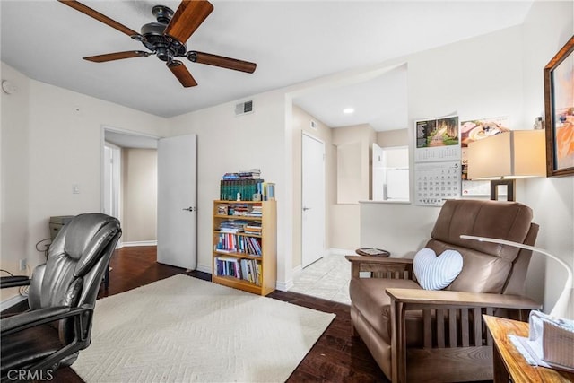 1441 Brett Pl Unit 136, San Pedro, CA 90732 - home office featuring a ceiling fan, wood finished floors, and baseboards