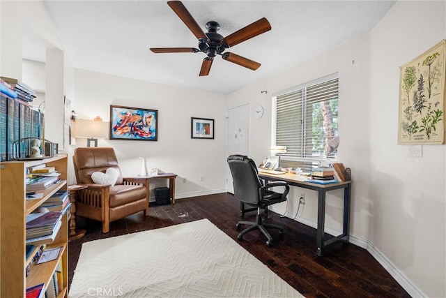 1441 Brett Pl Unit 136, San Pedro, CA 90732 - office area featuring hardwood / wood-style flooring, a ceiling fan, and baseboards