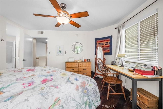 1441 Brett Pl Unit 136, San Pedro, CA 90732 - bedroom featuring dark wood-style flooring, a desk, and a ceiling fan