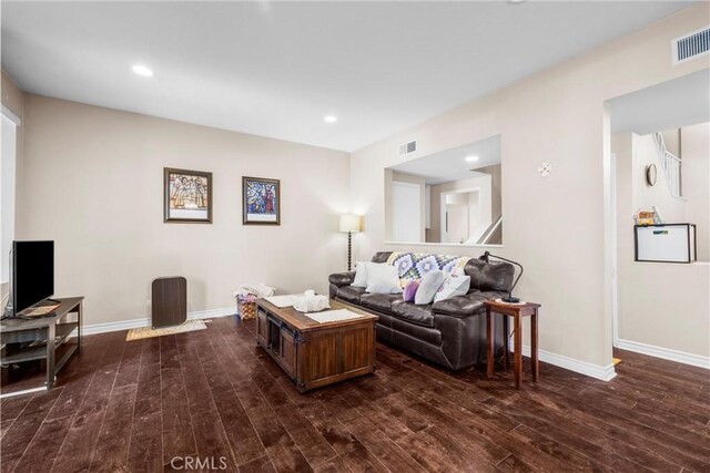 1441 Brett Pl Unit 136, San Pedro, CA 90732 - living room featuring dark wood-type flooring, baseboards, and recessed lighting