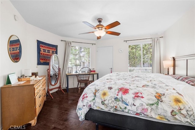 1441 Brett Pl Unit 136, San Pedro, CA 90732 - bedroom with dark wood-style flooring, a ceiling fan, and baseboards