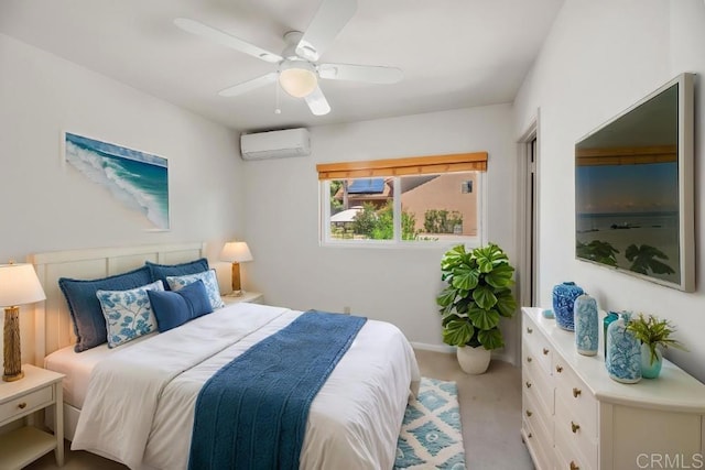 14040 Old Station Rd, San Diego, CA 92064 - carpeted bedroom featuring an AC wall unit, a ceiling fan, and baseboards