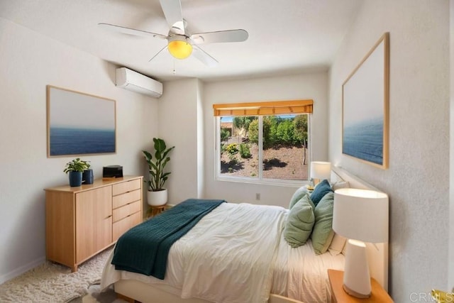 14040 Old Station Rd, San Diego, CA 92064 - bedroom with a wall unit AC, a ceiling fan, baseboards, and light colored carpet