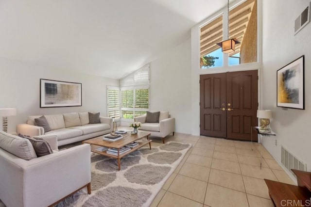 14040 Old Station Rd, San Diego, CA 92064 - tiled living room with high vaulted ceiling