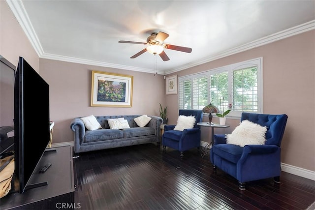 1725 Trinity Loop, Ontario, CA 91764 - living area featuring ceiling fan, baseboards, ornamental molding, and wood finished floors