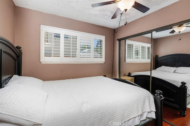 1725 Trinity Loop, Ontario, CA 91764 - bedroom featuring wood finished floors, a textured ceiling, a ceiling fan, and a closet