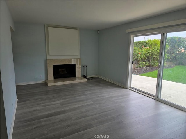 2937 Oakwood Ln, Torrance, CA 90505 - unfurnished living room featuring dark wood finished floors, baseboards, and a premium fireplace