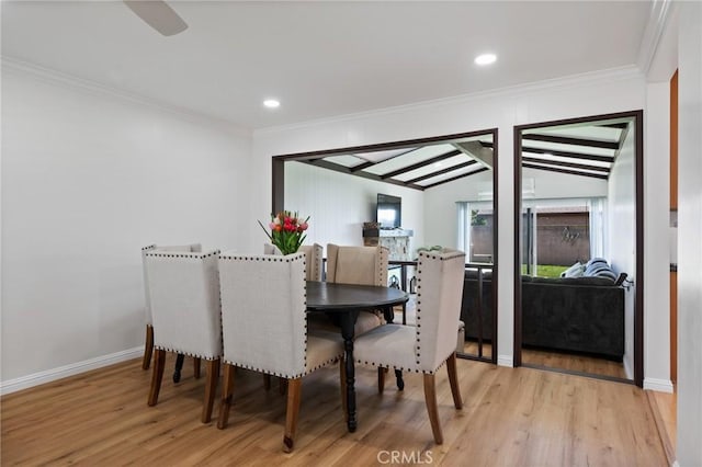 1630 247th Pl, Harbor City, CA 90710 - dining area with light wood-style floors, baseboards, crown molding, recessed lighting, and vaulted ceiling