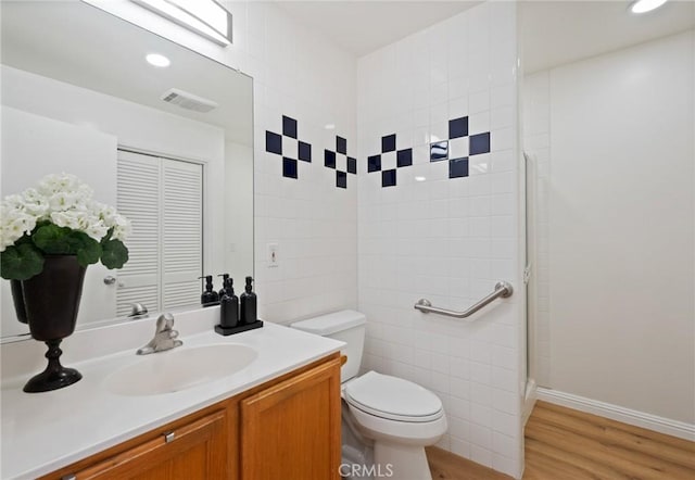 1630 247th Pl, Harbor City, CA 90710 - bathroom featuring toilet, vanity, wood finished floors, and a shower with shower door