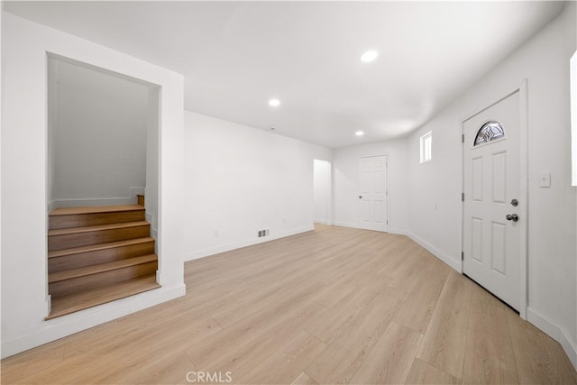 5832 6th Ave, Los Angeles, CA 90043 - foyer entrance with recessed lighting, stairs, light wood-style flooring, and baseboards