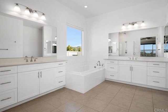 1733 Lemonadeberry Ln, Vista, CA 92084 - full bath featuring two vanities, a bath, and tile patterned floors