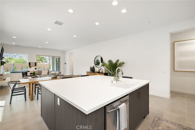 56217 Platinum Way, La Quinta, CA 92253 - kitchen with a sink, stainless steel dishwasher, recessed lighting, a center island with sink, and open floor plan