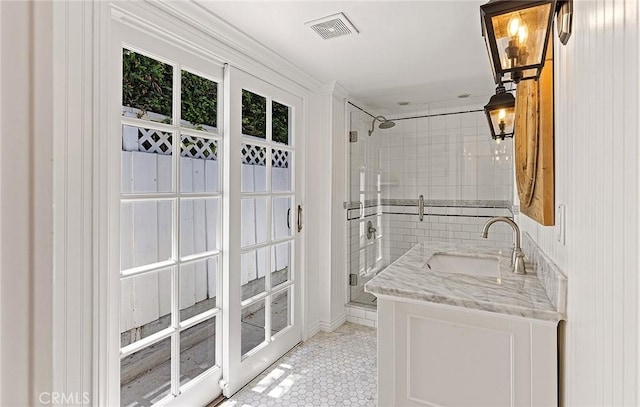 230 Esplanade, San Clemente, CA 92672 - bathroom featuring a shower stall, tile patterned floors, and vanity