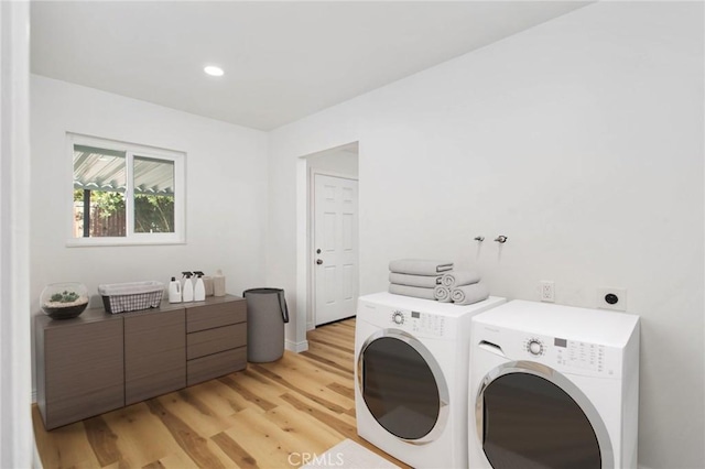 28870 Crosby Dr, Menifee, CA 92586 - laundry area with washing machine and dryer, light wood-type flooring, and recessed lighting