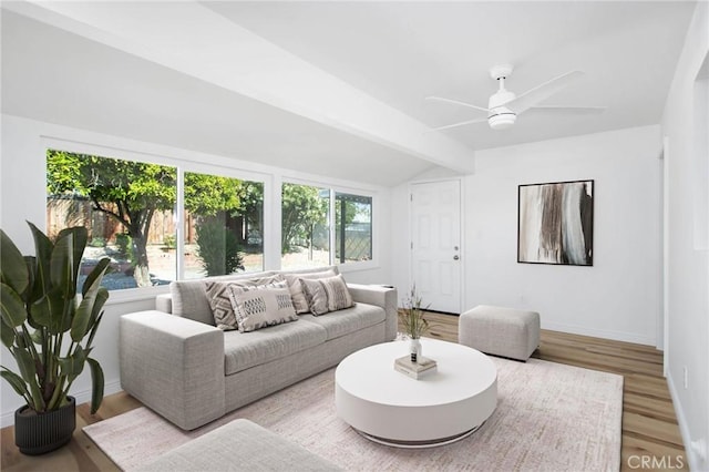 28870 Crosby Dr, Menifee, CA 92586 - living room with wood finished floors, ceiling fan, and baseboards