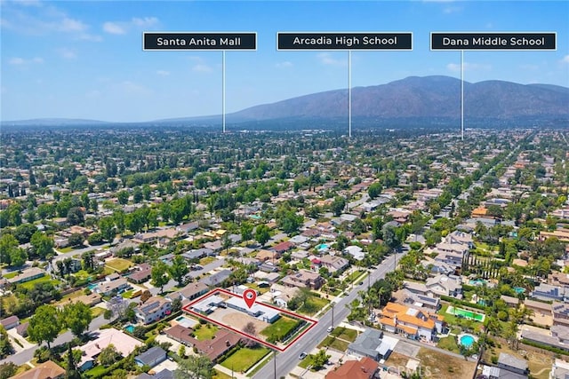 2517 S 2nd Ave, Arcadia, CA 91006 - aerial perspective of suburban area with mountains and property parcel outlined