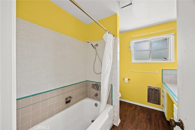 2517 S 2nd Ave, Arcadia, CA 91006 - bathroom with shower / bath combination with curtain, wood finished floors, vanity, toilet, and baseboards