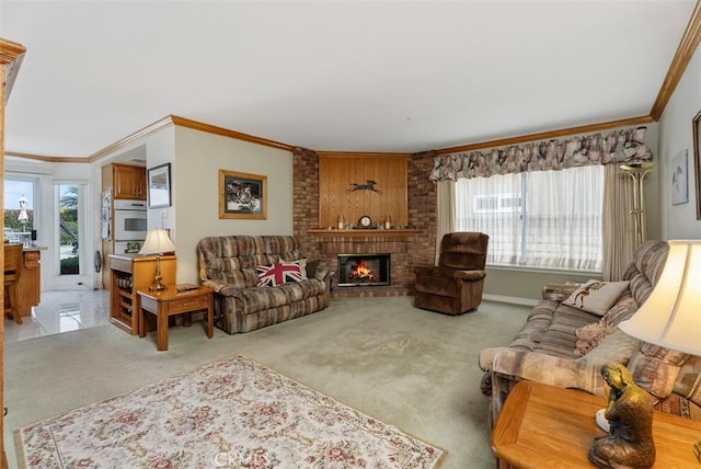 29206 Alfieri St, Laguna Niguel, CA 92677 - living room with plenty of natural light, ornamental molding, light carpet, and a fireplace