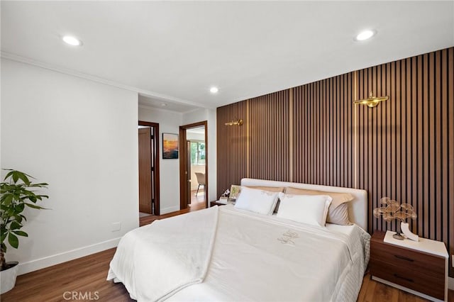 5742 Thelma Ave, La Palma, CA 90623 - bedroom with wood finished floors, baseboards, crown molding, and recessed lighting