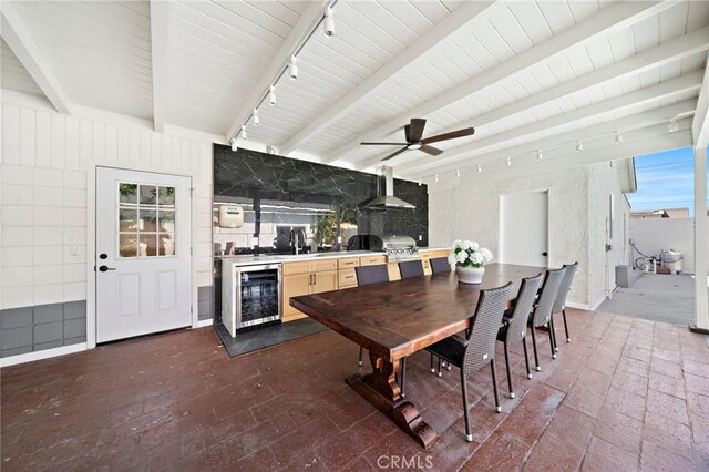 5742 Thelma Ave, La Palma, CA 90623 - view of patio / terrace with wine cooler, a ceiling fan, outdoor dining space, and a sink