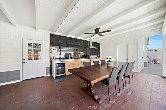 5742 Thelma Ave, La Palma, CA 90623 - view of patio / terrace featuring wine cooler, a ceiling fan, outdoor dining area, and a sink