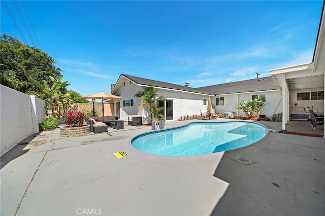 5742 Thelma Ave, La Palma, CA 90623 - view of pool featuring a patio area, an outdoor living space, and a fenced backyard