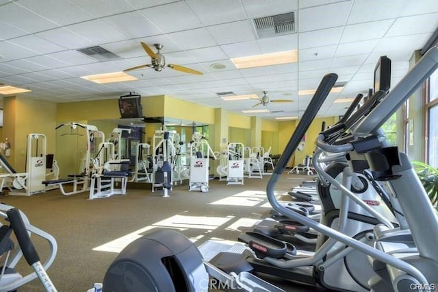 24271 Whitetail Dr, Corona, CA 92883 - gym with a ceiling fan and a drop ceiling