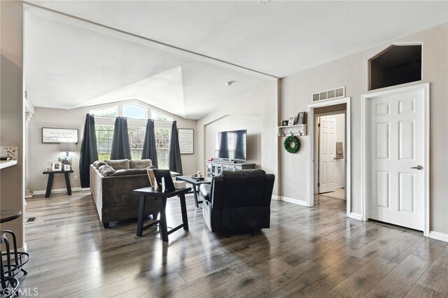 3595 Buchanan St, Riverside, CA 92503 - living area with wood finished floors, lofted ceiling, and baseboards