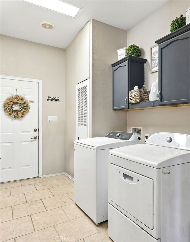 3595 Buchanan St, Riverside, CA 92503 - laundry room featuring independent washer and dryer, cabinet space, light tile patterned flooring, a heating unit, and baseboards