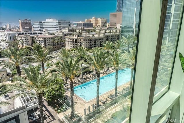 877 Francisco St Unit 1512, Los Angeles, CA 90017 - balcony featuring view of pool and a view of city